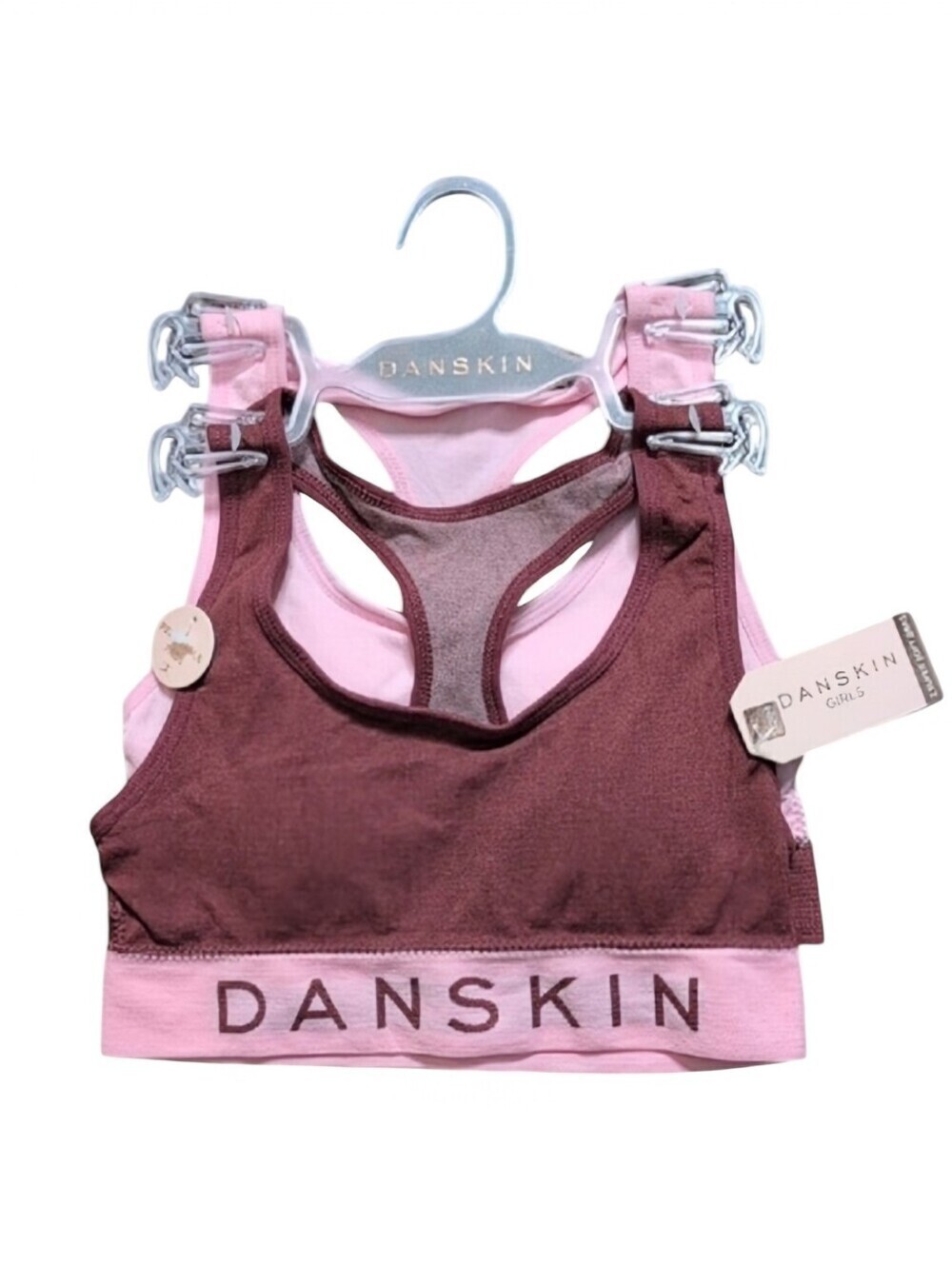 Danskin Girls Set of 2 Super Soft Bras 32/M Pink & Maroon